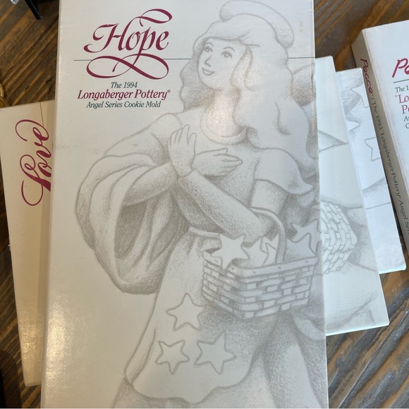 Longaberger Vintage 1993-1996 Full Set of Angel Cookie Molds Joy Peace Hope Love - Picture 6 of 10